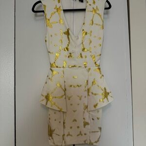 Bebe Gold and White Peplum Dress